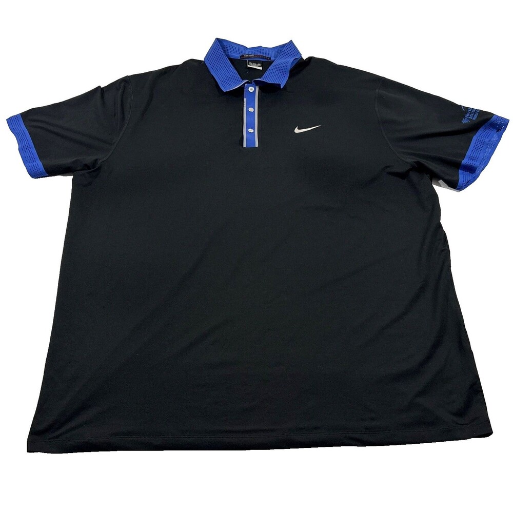 Nike Tiger Woods Collection Dri-Fit Polo Golf Shirt Black Blue VTG Logo Sz 2XL
